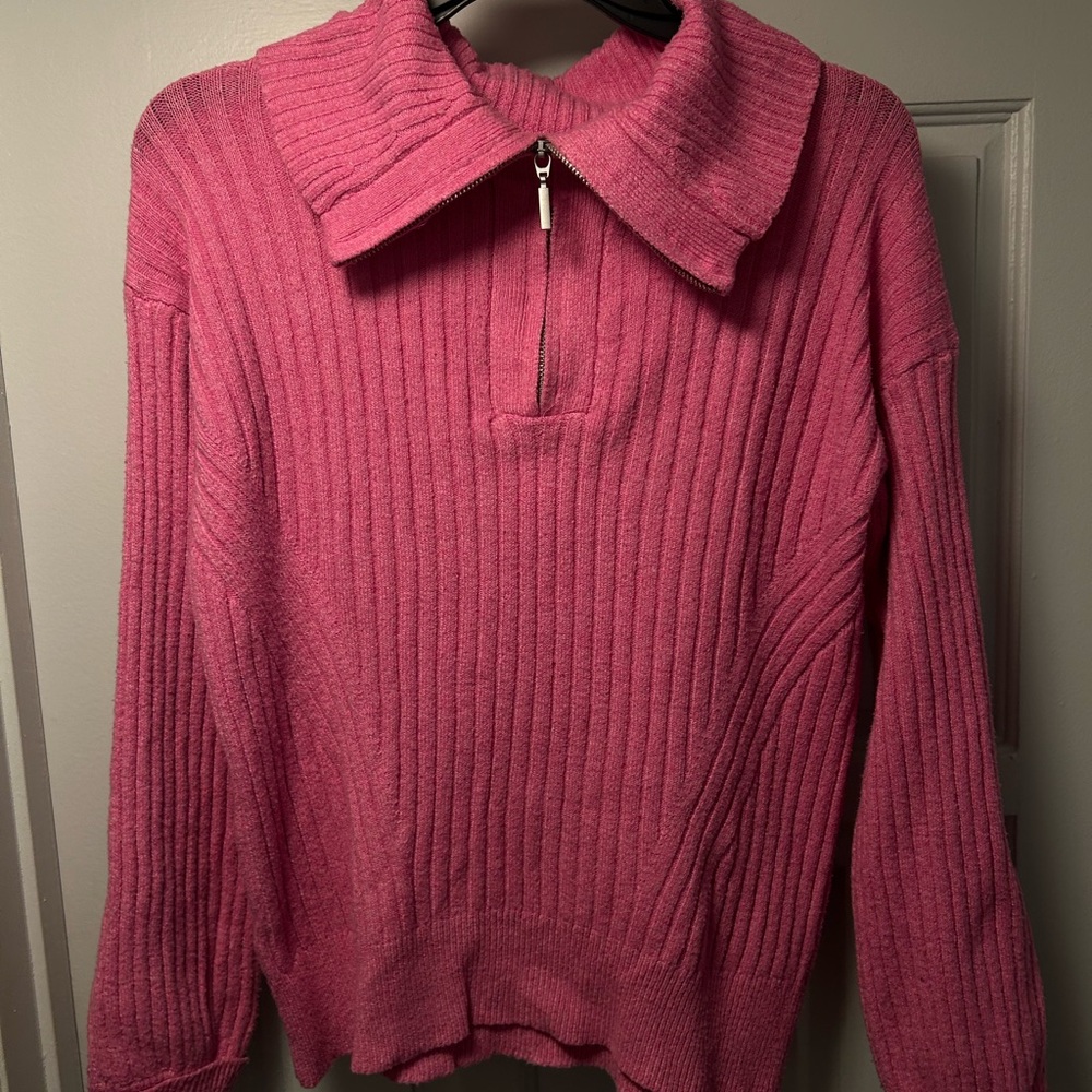 Pink Ribbed Half-Zip Sweater - Picture 2 of 7